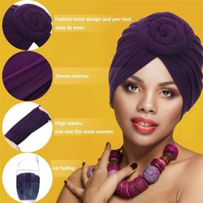 img 3 attached to 🔆 6-Piece Satinior Women's African Turban Headwrap with Flower Knot Pre-Tied Bonnet Beanie Cap