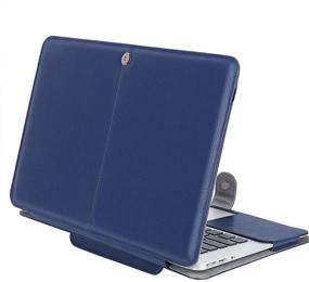 img 2 attached to MOSISO MacBook Air 13 inch Case A1369 A1466: 📚 Premium PU Leather Book Folio Sleeve, Navy Blue - 2010-2017 Release