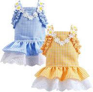 👗 doggystyle 2 pack dog dresses girl pet clothes: blue yellow plaid princess skirts for puppy cats – spring summer tutu lace birthday party outfits (blue+yellow,m) logo