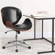 🪑 stylish mid-back walnut wood conference office chair in black leathersoft by flash furniture logo