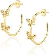 🦋 lavla medium 25mm butterfly hoop earrings - 14k gold/rhodium plated with pave cubic zirconia butterflies - for women and teen girls logo