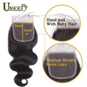 img 2 attached to 💇 10A Brazilian Virgin Hair Body Wave Bundles with Closure - UNEED Hair, Natural Color (12 14 16" + 10 Free Part)