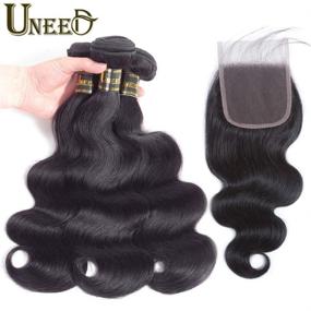 img 3 attached to 💇 10A Brazilian Virgin Hair Body Wave Bundles with Closure - UNEED Hair, Natural Color (12 14 16" + 10 Free Part)