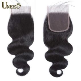 img 1 attached to 💇 10A Brazilian Virgin Hair Body Wave Bundles with Closure - UNEED Hair, Natural Color (12 14 16" + 10 Free Part)