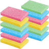 🧽 chuangdi 12-piece cleaning scrubbing sponge: non-scratch kitchen cellulose dish sponge for hard dirt & oil removal - non-stick pan & window cleaning - assorted colors, 1.5cm thickness rectangle logo