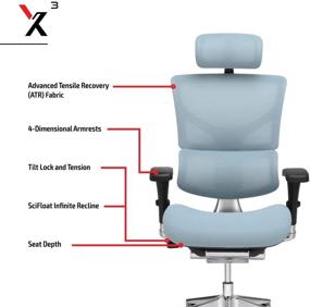 img 2 attached to 🪑 Blue X-Chair X3 Management Office Chair with Headrest and A.T.R. Fabric - Premium Comfort and Lumbar Support - Enhanced Recline and Adjustability - Durable Executive Desk Seat