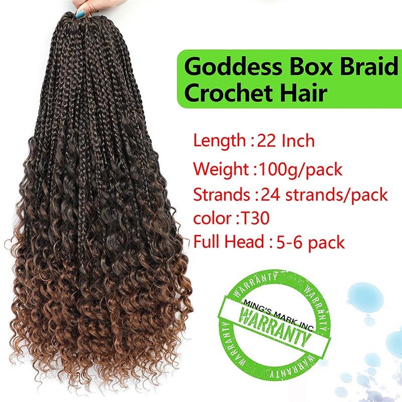 Crochet Box Braids Bohomian Box Braids Curly Ends Goddess Box Braids  Crochet Hair (22inch-6pack, 4#)