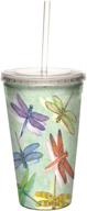 🌿 tree-free greetings cool cups: eco-friendly double-walled insulated tumbler with straw and lid - dragonflies design логотип