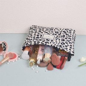 img 1 attached to 🐆 LYDZTION Large Capacity Leopard Print Makeup Bag Organizer for Women - White Canvas Cosmetic Travel Toiletry Bag with Accessories