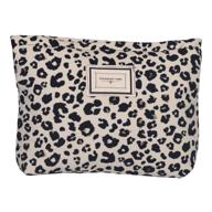 🐆 lydztion large capacity leopard print makeup bag organizer for women - white canvas cosmetic travel toiletry bag with accessories logo