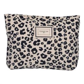 img 4 attached to 🐆 LYDZTION Large Capacity Leopard Print Makeup Bag Organizer for Women - White Canvas Cosmetic Travel Toiletry Bag with Accessories