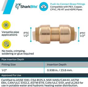 img 2 attached to SharkBite U008LFA Straight Coupling Plumbing Fitting: PEX Fittings, Push-to-Connect, 1/2 Inch Coupler for PE-RT, HDPE, Copper, CPVC