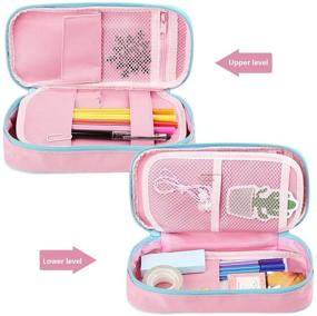 img 3 attached to 🎒 Large Capacity Pencil Case - E4go Pencil Bag with Zipper, High Grade Oxford Fabric 600D, Multifunctional as Toiletry Makeup Bag for Girls, Pink Color, 8.7x4.2x2.2 Inches
