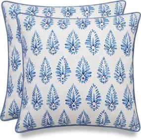 img 4 attached to 🛋️ MANOJAVAYA 2-Piece Printed Booti Decorative Square Throw Pillow Cover - Home Decor for Couch, Sofa, Chair - 20x20, Blue