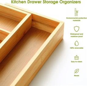 img 3 attached to 🗄️ Bamboo Expandable Drawer Organizer: Neatly Arrange Cutlery, Utensils, and More in Kitchen or Desk Drawer - Natural Color