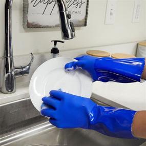 img 3 attached to 🧤 Blue, Large Rubber Cleaning Gloves with Cotton Lining for Effective Kitchen Dishwashing - 2 Pairs