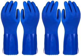 img 4 attached to 🧤 Blue, Large Rubber Cleaning Gloves with Cotton Lining for Effective Kitchen Dishwashing - 2 Pairs