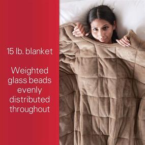 img 1 attached to 🍄 Sunbeam Extra Warm Weighted Blanket: 15lb Reversible Plush Velvet/Microfiber - Arm Slits, Neck Cutout - 54” x 73” - Mushroom