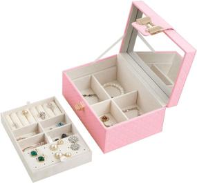 img 2 attached to JIDUO Jewelry Organizer Box for Women: Elegant Two Layer Storage Case with Bow-knot Lock, Ideal for Earrings, Bracelets, Rings, and Watches (Pink-new)