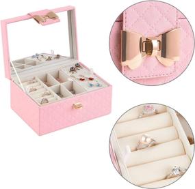 img 1 attached to JIDUO Jewelry Organizer Box for Women: Elegant Two Layer Storage Case with Bow-knot Lock, Ideal for Earrings, Bracelets, Rings, and Watches (Pink-new)