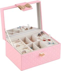 img 3 attached to JIDUO Jewelry Organizer Box for Women: Elegant Two Layer Storage Case with Bow-knot Lock, Ideal for Earrings, Bracelets, Rings, and Watches (Pink-new)