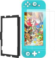 🎮 [2 pack] tempered glass screen protector for nintendo switch lite 2019 - kiwihome transparent hd clear protector with application tray & cat claw thumb grip caps - switch lite accessories logo