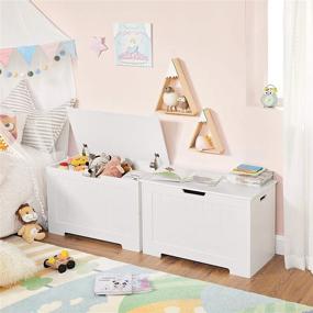 img 2 attached to 📦 VASAGLE ULHS11WT Lift-Top Storage Chest: White Wooden Toy Box & Entryway Bench with 2 Safety Hinges