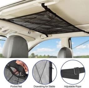 img 2 attached to Black Car Interior Roof Cargo Mesh Net with Seat Hook 🚗 for Car SUV Van - Adjustable, with 4 Roof Grabs - by WARMQ