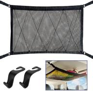 black car interior roof cargo mesh net with seat hook 🚗 for car suv van - adjustable, with 4 roof grabs - by warmq logo