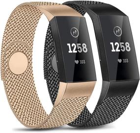 img 4 attached to Розовое золото + черные металлические петли из нержавеющей стали для Fitbit Charge 4/3/3 SE - комплект из 2 штук, маленький