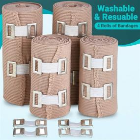 img 3 attached to 🏥 Set of 4 Premium Quality Elastic Compression Bandage Wraps with Hooks - Athletic Sport Support Tape Rolls for Sprained Ankle, Wrist, Arm, Leg - Each First Aid Bandage Roll Measures 4 Inch x 5 Feet