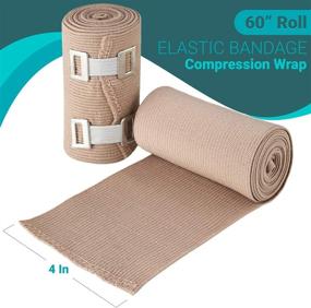 img 2 attached to 🏥 Set of 4 Premium Quality Elastic Compression Bandage Wraps with Hooks - Athletic Sport Support Tape Rolls for Sprained Ankle, Wrist, Arm, Leg - Each First Aid Bandage Roll Measures 4 Inch x 5 Feet