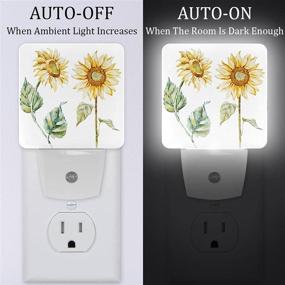 img 3 attached to LORVIES Watercolor Sunflower Yellow Flowers LED Night Light – Auto Sensor Dusk to Dawn Decorative Lighting for Bedroom, Bathroom, Kitchen, Hallway, Stairs, Baby's Room – Energy Saving