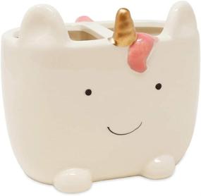 img 4 attached to 🦄 Isaac Jacobs White Ceramic Unicorn Makeup Brush Holder: Versatile 2-Section Organizer for Bathroom, Kitchen, Bedroom, and Office Décor