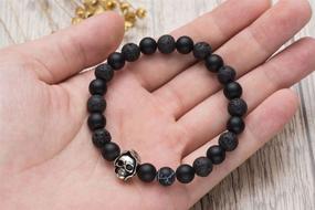 img 1 attached to 💀 Karseer Death Skull Charm: Black Matte Onyx and Lava Stone Bracelet, 8mm Beads for Anxiety Stress Relief and Aromatherapy