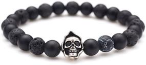 img 4 attached to 💀 Karseer Death Skull Charm: Black Matte Onyx and Lava Stone Bracelet, 8mm Beads for Anxiety Stress Relief and Aromatherapy