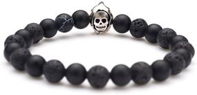 img 3 attached to 💀 Karseer Death Skull Charm: Black Matte Onyx and Lava Stone Bracelet, 8mm Beads for Anxiety Stress Relief and Aromatherapy