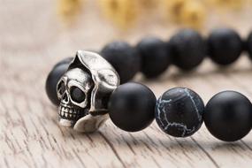 img 2 attached to 💀 Karseer Death Skull Charm: Black Matte Onyx and Lava Stone Bracelet, 8mm Beads for Anxiety Stress Relief and Aromatherapy