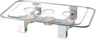 🔥 chrome plated glass dish warmer, rectangular glass-top food warmer with 3 tea light votive candle holes логотип