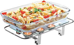 img 2 attached to 🔥 Chrome Plated Glass Dish Warmer, Rectangular Glass-Top Food Warmer with 3 Tea Light Votive Candle Holes