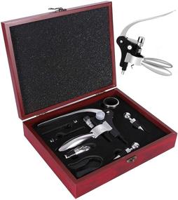 img 4 attached to 🍷 Wine Opener Set with Corkscrew, Red Wine Bottle Opener, Wine Decanter Pourer, Wine Stopper, Foil Cutter, and Drip Ring in a Wood Case - Perfect Wedding or Christmas Wine Gift Set