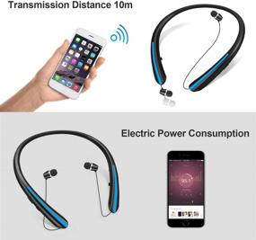 img 2 attached to 🎧 Усовершенствованные беспроводные наушники с оголовьем - Bluetooth ретрактируемые наушники, влагозащищенные спортивные наушники (20 часов воспроизведения, синие)