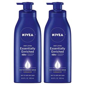 img 4 attached to NIVEA Essentially Enriched Body Lotion for Dry to Very 🧴 Dry Skin, 48-Hour Moisture, Almond Scent, 2-Pack, 16.9 fl oz Bottles