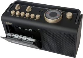 img 2 attached to 🎵 Jensen MCR-250 Retro Portable Personal Cassette Player/Recorder Boombox with AM/FM Radio, Aux input Jack, Built-in Speakers - Modern Design in Black/Gold