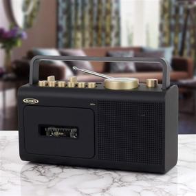 img 3 attached to 🎵 Jensen MCR-250 Retro Portable Personal Cassette Player/Recorder Boombox with AM/FM Radio, Aux input Jack, Built-in Speakers - Modern Design in Black/Gold