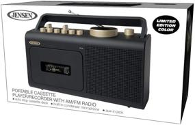 img 1 attached to 🎵 Jensen MCR-250 Retro Portable Personal Cassette Player/Recorder Boombox with AM/FM Radio, Aux input Jack, Built-in Speakers - Modern Design in Black/Gold