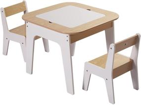 img 3 attached to Toffy & Friends Wooden Storage Table and Chairs Set: Versatile 3-in-1 Convertible Furniture with Toddler-Friendly Storage Space