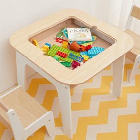 img 1 attached to Toffy & Friends Wooden Storage Table and Chairs Set: Versatile 3-in-1 Convertible Furniture with Toddler-Friendly Storage Space