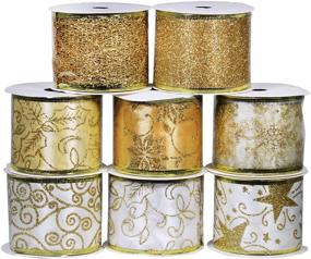 img 3 attached to 🎄 48 Yards White Gold Christmas Ribbon Set - 8 Rolls of Assorted Decorative Wired Ribbon for Holiday Ornaments, Gift Wrapping, Bow - 2.5" Wide Sheer Glitter Tulle Organza Ribbon for White Gold Christmas Tree