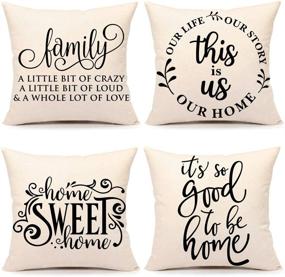 img 4 attached to 🏡 4TH Emotion Farmhouse Decoration Pillow Covers 18x18 Set of 4: Family Saying This is us Our Home Cushion Case for Sofa Couch Linen Porch Decor - Enhancing Your Living Space